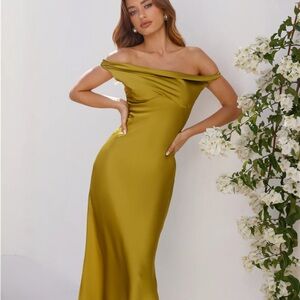 Hello Molly off the shoulder satin dress